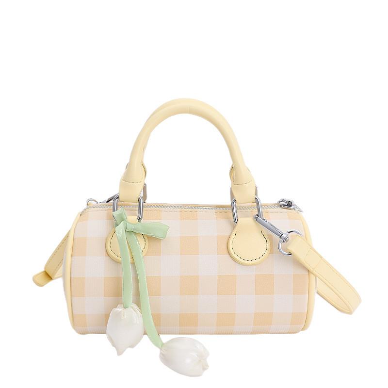 Womens Pu Pillow Bag With Contrast Check Pattern For Casual Daily Use