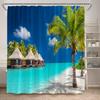 Tende da Doccia con Vista sull'Oceano Spiaggia dell'Isola Alberi di Cocco Hawaii Paesaggio Naturale Tessuto da Appendere alla Parete di Casa Decorazione per Tende da Bagno