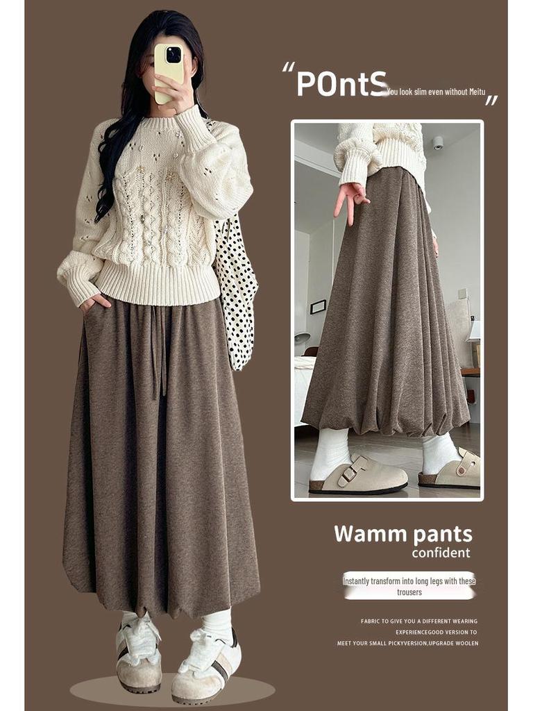 Khaki Sticky Rice Bud A-line Skirt: Women's High Waist Slimming Mid-length for Autumn 2025