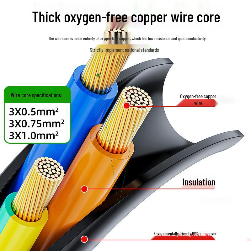 Universal 3-Pin Cloverleaf Power Cord for Computers, Rice Cookers, and Printers