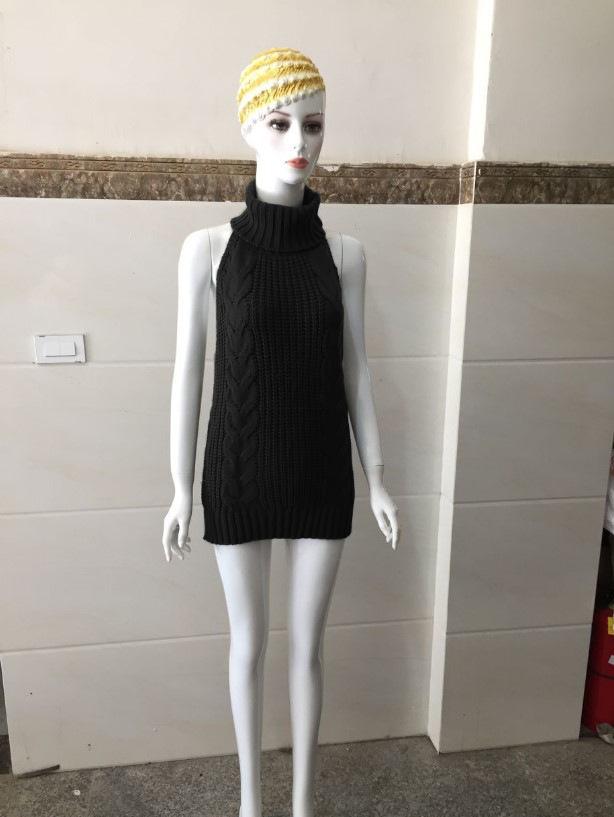 2025 Spring Sexy Backless Knitted Pullover Women’s High Neck Sleeveless Sweater Girl Bun Cos