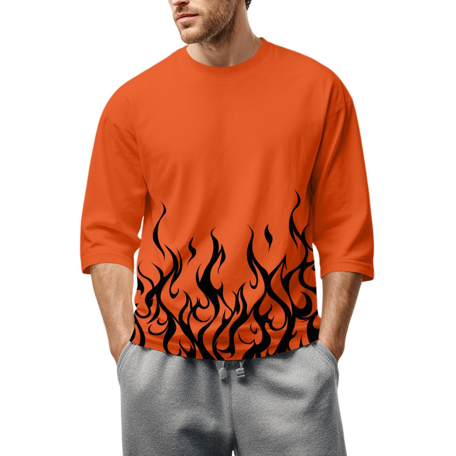 

Men S Round Neck Three-Quarters Sleeve Top Casual Fashion T-Shirt XXXL помаранчевий