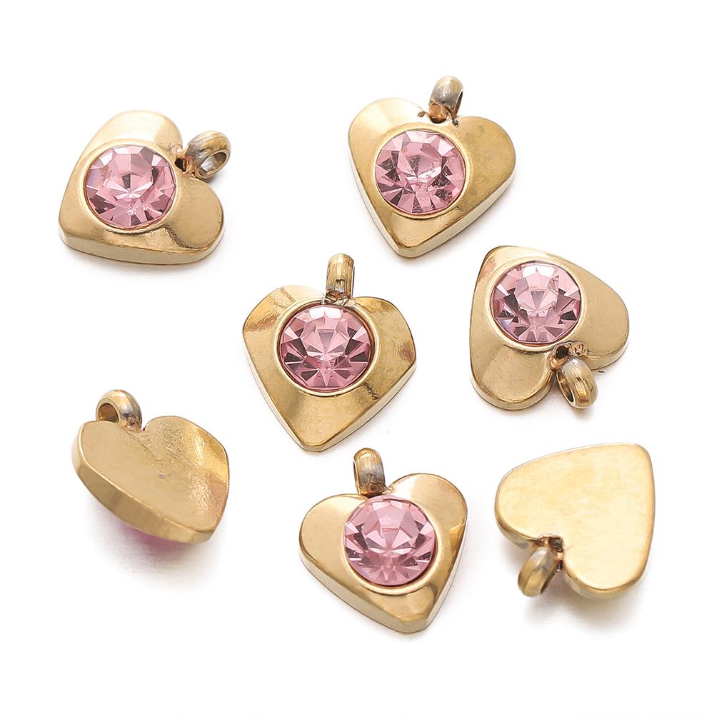 10pcs Gold Color Stainless Steel with Crystal Rhinestone Charms Heart Pendants for DIY Necklace Earrings Charm Jewelry Making