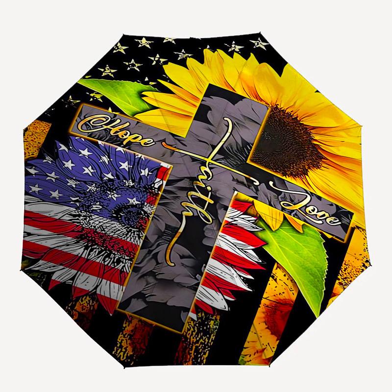 Flagge Sonnenblume - Automatischer Regenschirm, Vierjahreszeiten Tragbarer Faltregenschirm, Geeignet für Männer und Frauen, Reisen, Täglicher Kompakter Regenschirm, Outd