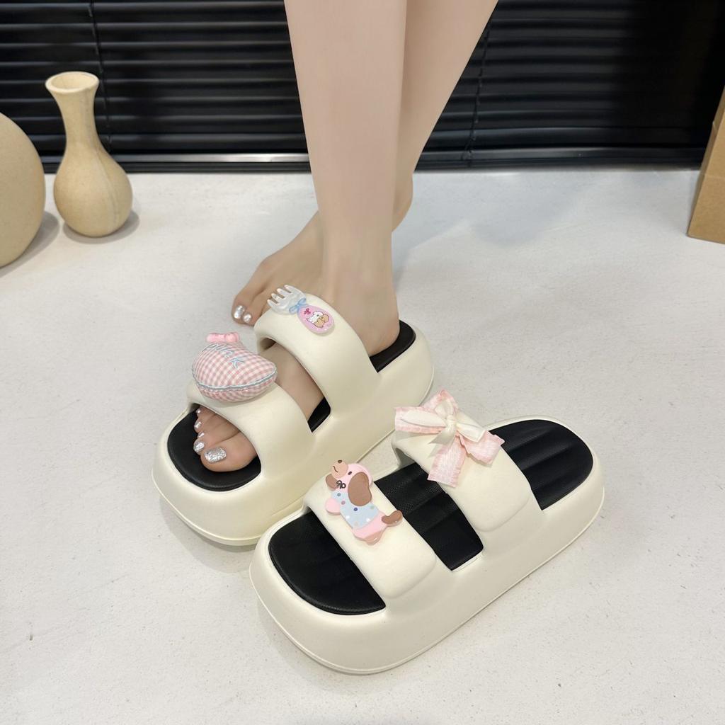 Soft Cute Height-increasing Slippers 2025 Summer New Cartoon Casual Small Bow Cool Slippers Women
