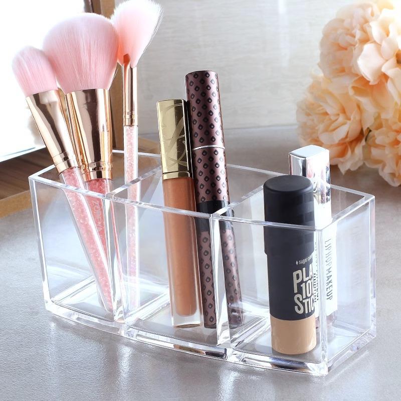Diamond Patterned Mirror Cabinet Storage Box Clear Acrylic Makeup Storage Box Eyebrow Pencil & Brush Organizer Transparent Cosmetic Holder