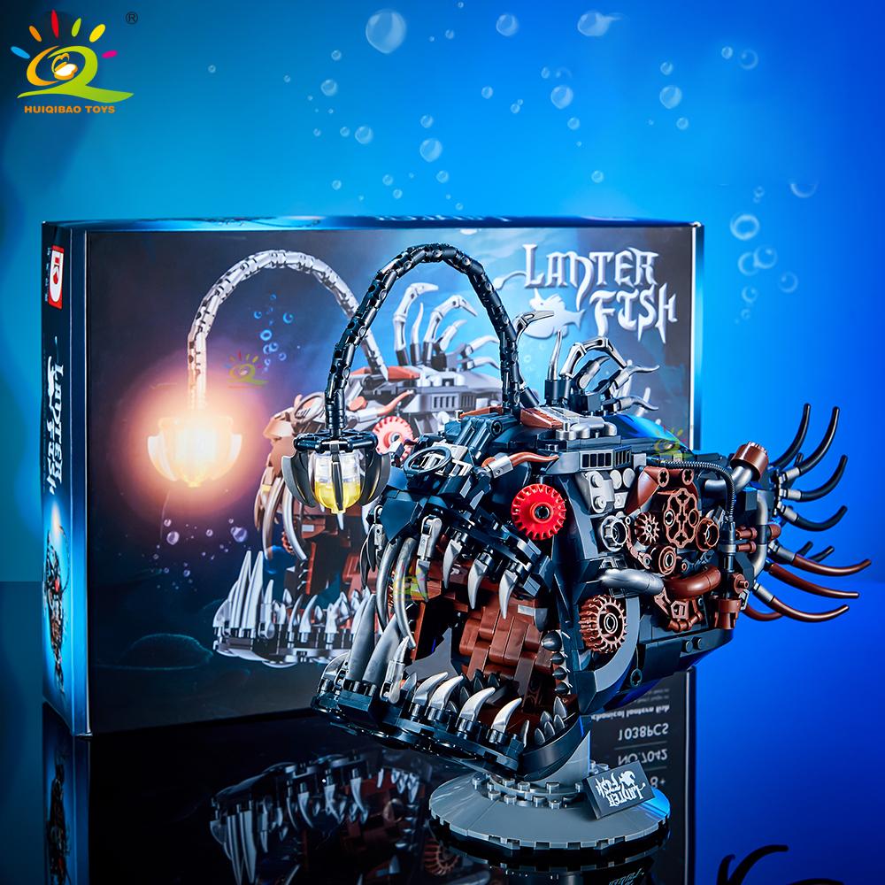 MOC Technicial Machinery Lantern Fish Model Building Block Marine Series Brick Construction Toy For Children Home Decor