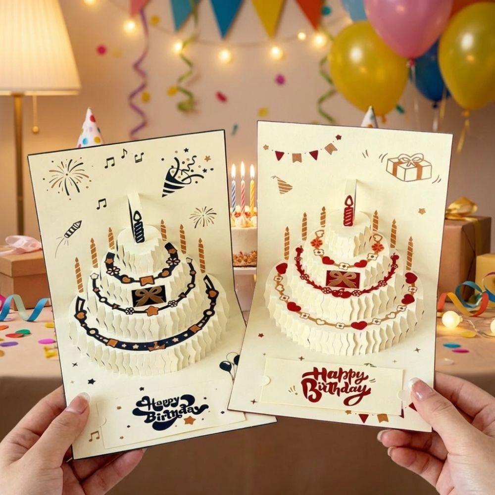 Four-Layer Cake 3D Happy Birthday Card Colorful Folding Birthday Cake Card Birthday Party Supplies