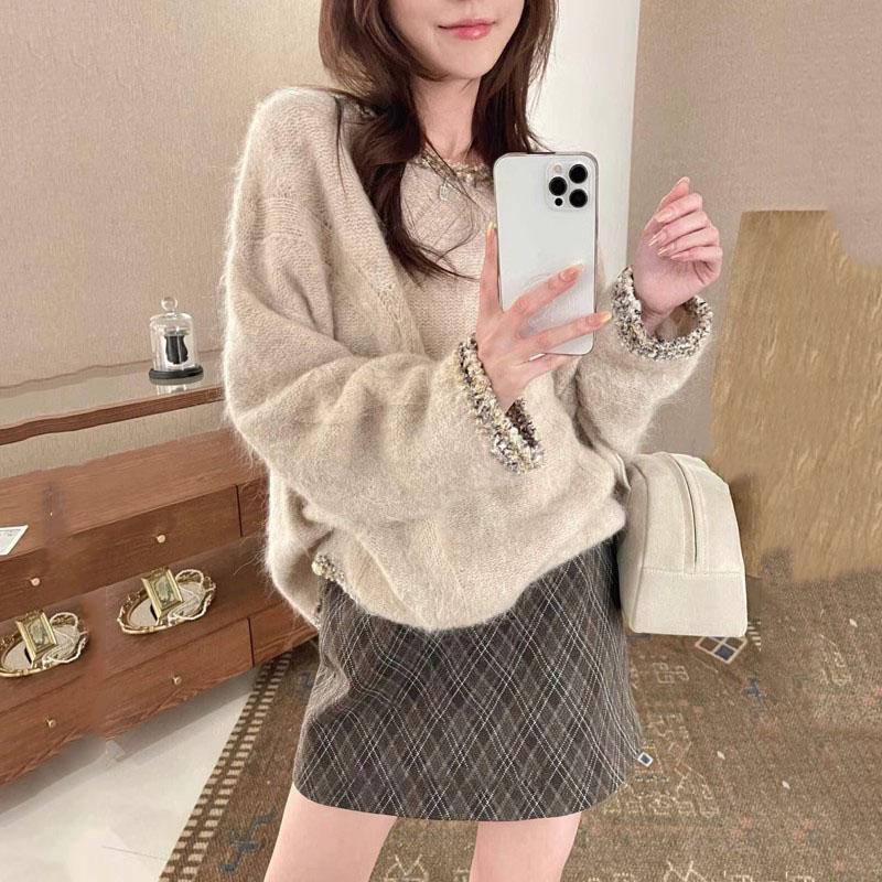 Spring and Autumn New Women's Small Fragrant Knitted Sweater Lazy Style 2025 Pink Temperament Round Neck Hooded Sweater Women's Top