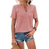 Women's Casual Short Sleeve Blouse V Neck Textured Dot Pattern Buttoned Front Lightweight Top for Everyday Wear