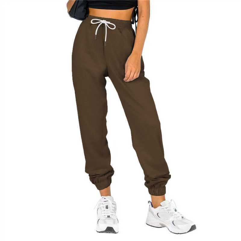 Women's solid color high-waisted sports and casual sweatshirt pants