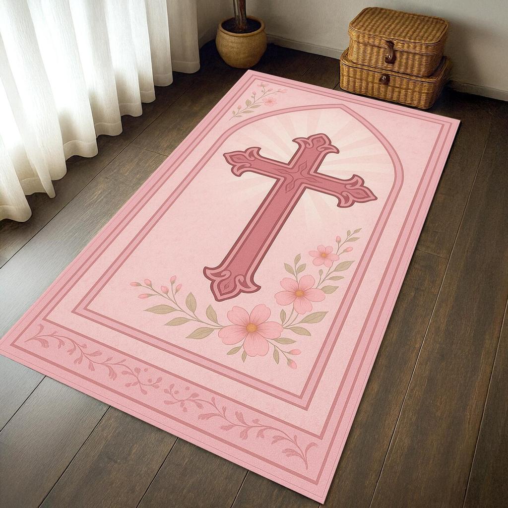 Christliches Kreuz Gebetsteppich, Großer Jesus-Kreuz Teppich, Kirchen-Heimdekoration Matte, Religiöses Geschenk, Weicher Rutschfester Gebetsteppich