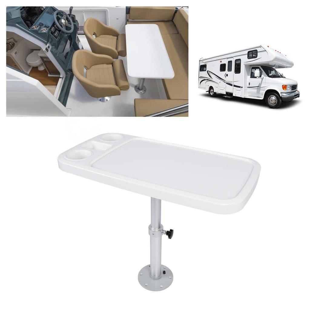 Wohnmobiltisch 460–700 mm höhenverstellbar, abnehmbares Bootstisch- und Basis-Set mit 2 Getränkehaltern für Wohnwagen, Yacht, Ponton, Deck