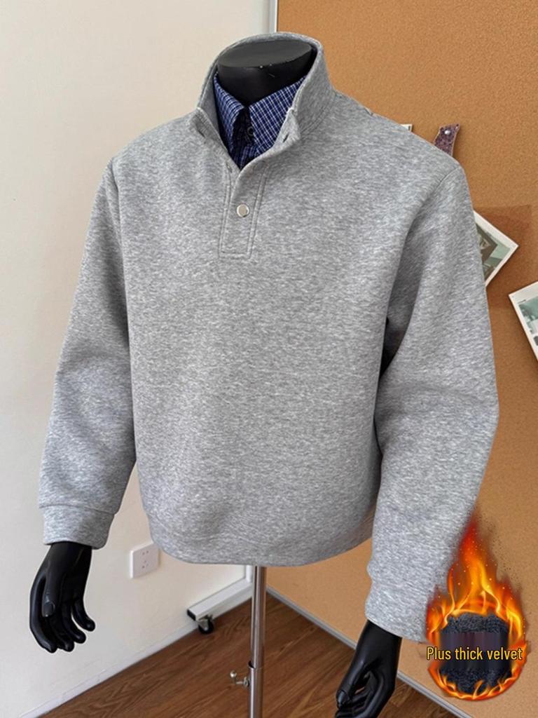 Men's Retro Plaid Patchwork Faux Two-Piece Velvet Hoodie and Polo Shirt Combo