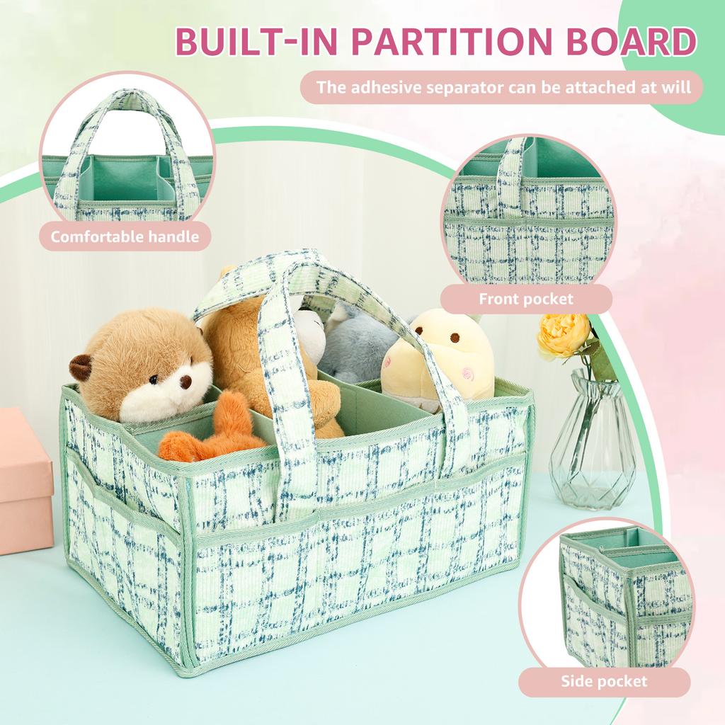 Baby Diaper Caddy Bag Portable Nappy Caddy Storage Basket with Handle Multi Compartment Nursery Storage Basket for Newborn