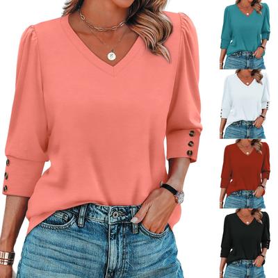 Women's Fashion Casual Solid Color V-neck  T-shirt Top
