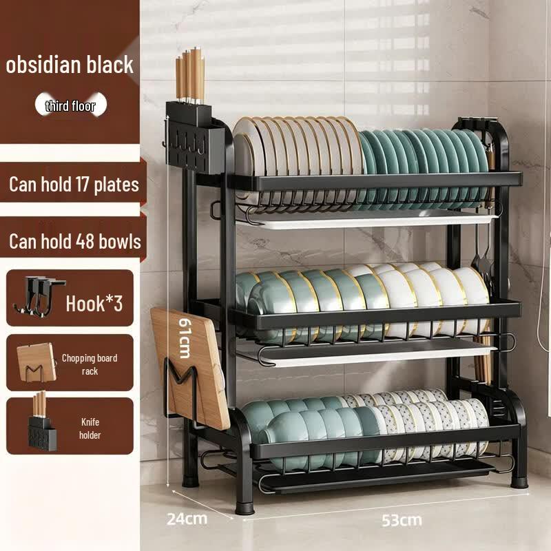cmaos Carbon Steel 3-Tier Kitchen Dish Drying Rack