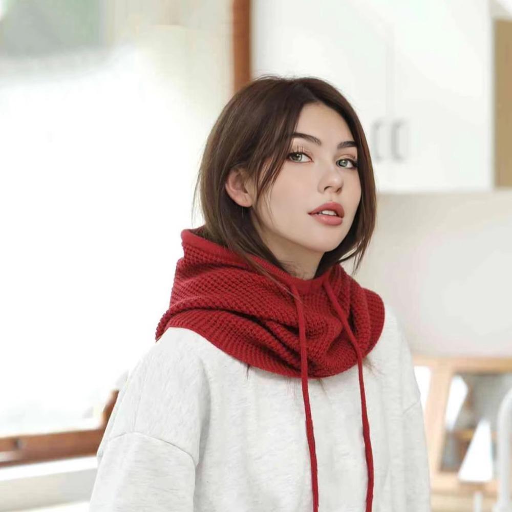 Warm Knitted Hooded Cap Ear Protection Scarf Hat Fashion Full-envelope Cap  Unisex