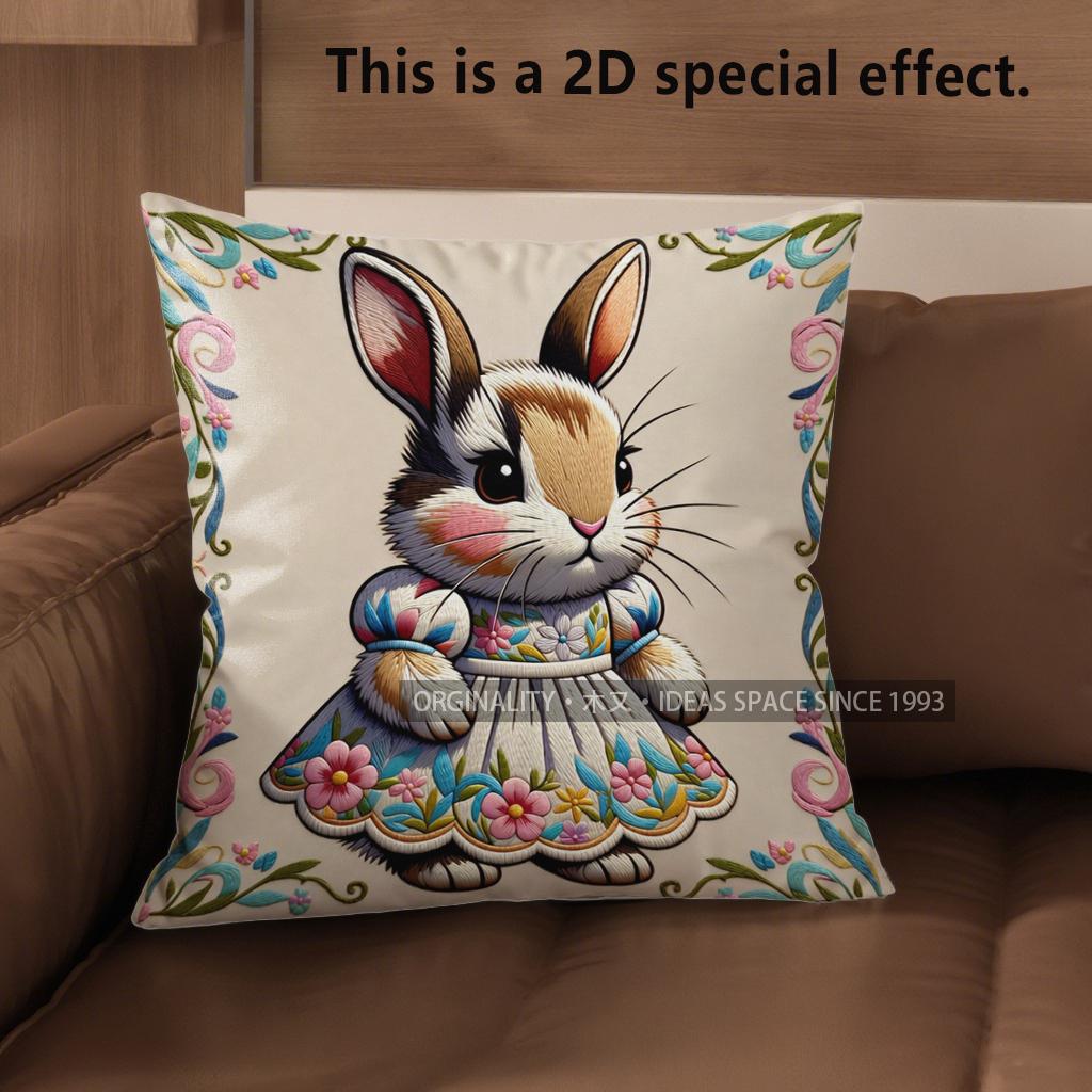2D Cute Bunny-Patterned Decorative Throw Pillow Covers Pattern Cushion Cover Suitable For Sofa Bedroom Car Pillow Cover