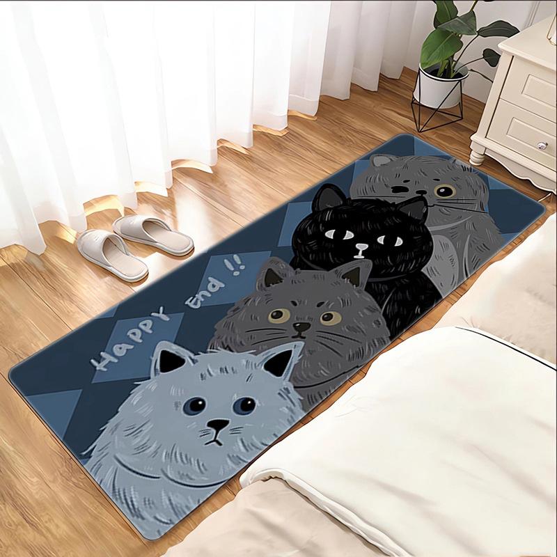 Cute Cat Cartoon Carpet Mat Rug - Kawaii Kitten Pattern Home Decoration for Bedroom Living Room Non-Slip Floor Mat Bedroom Decor