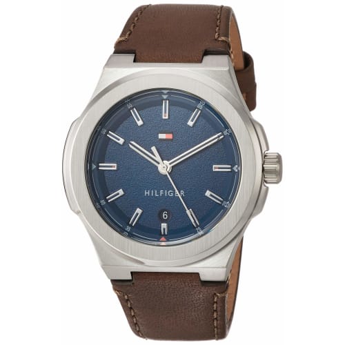 

Tommy Hilfiger PRINCETON Men s Stainless Steel Watch with Blue Dial and Leather Strap (1791645)