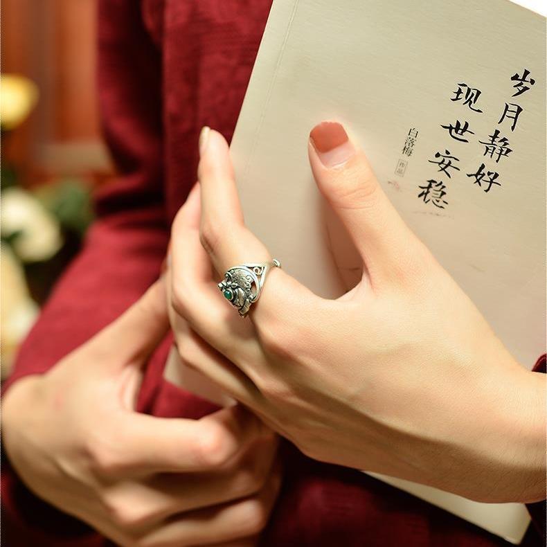 Vintage-Öffnungsanpassung, modischer Zeigefingerring für Damen, klassischer Ethno-Stil, handgefertigter personalisierter Ring