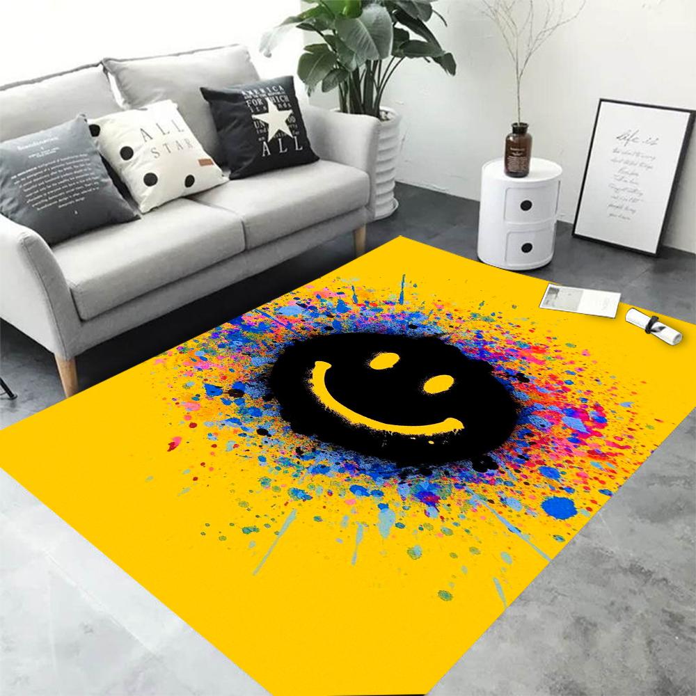 3D Graffiti Smiley Face Area Rug Carpet Rug for Living Room Bedroom Sofa Doormat Decoration Kid Play Non-slip Floor Mat