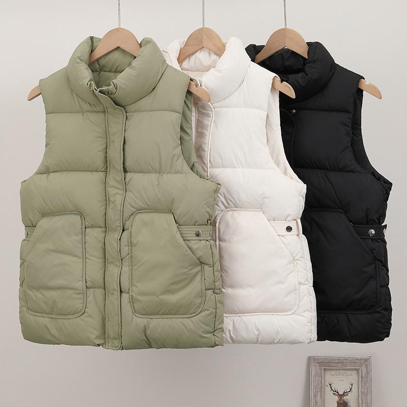 Down Cotton Vest for Women To Look Slim and Stylish New Fashion Autumn and Winter Stand Up Collar, Clip Waist, Versatile Sleeveless Camisole