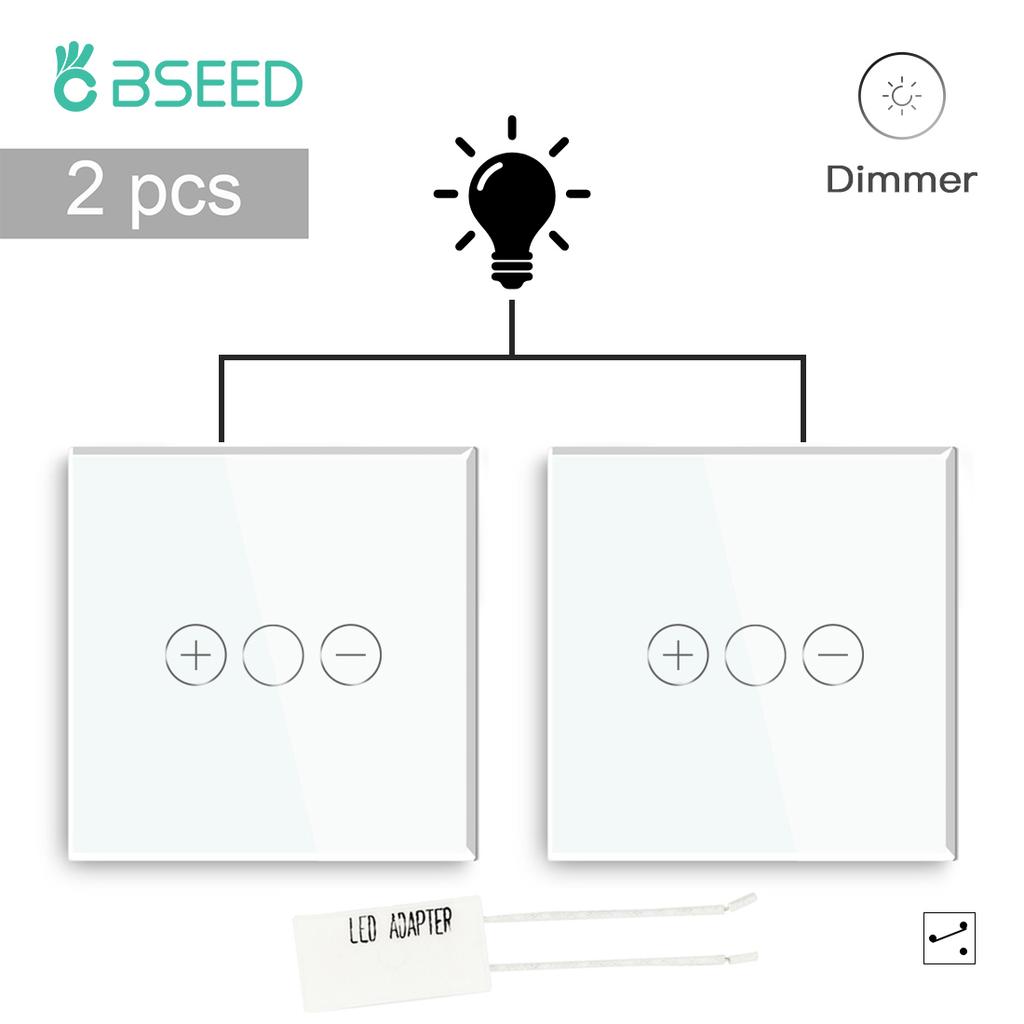 BSEED LED Touch Dimmer Schalter Wanddimmer 1-fach 2-Wege Sensor Schalter Plus EU Steckdosen USB Typ-c Gehärtetes Glas Wasserdicht 2er Pack