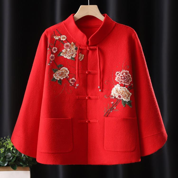 Chinese Style New Chinese Stand-up Collar Knitted Sweater Mother Jacket Middle-aged and Elderly Grandma Wear Loose Casual Women's Clothes