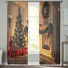 Christmas Tree Wreath Gifts Fireplace Tulle Sheer Window Curtains For Living Room Bedroom Modern Voile Organza Curtains Drapes