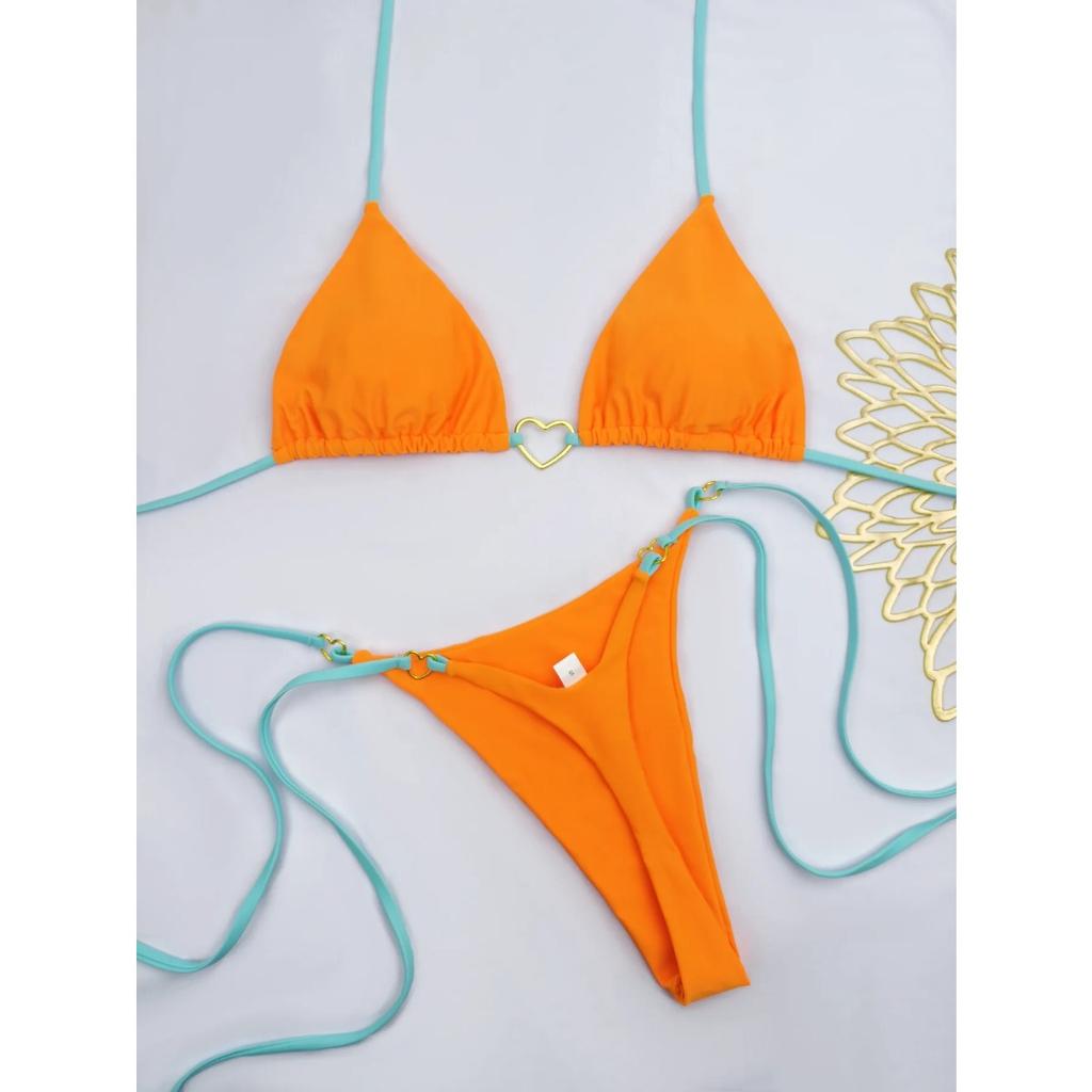 2025 New Sexy Low Waisted Bikini Set Swimsuit Female Swimwear Women Solid Red Strappy Beachwear Bathing Suits Brazilian Biquini