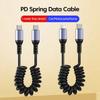 6A 66W Spring Short Charging Cable Retractable USB C To Type C Cable for iPhone Car Power Bank
