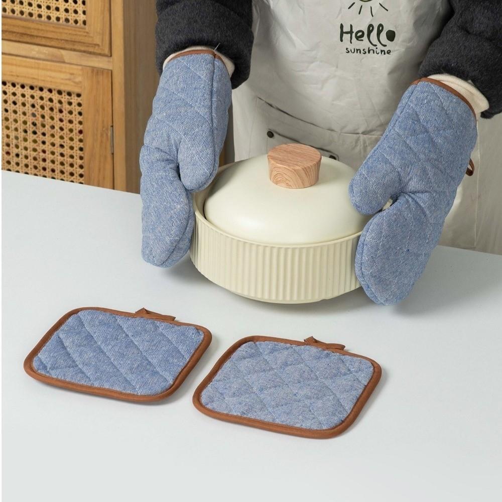 2 pcs Heat-Resistant Microwave Mitten Cotton Lining Insulated Glove  Household