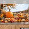 A 2D Flat Autumn Harvest Theme Banner Background, Featuring Pumpkins, Sunflowers, Corn, and Fresh Fruits.zyc