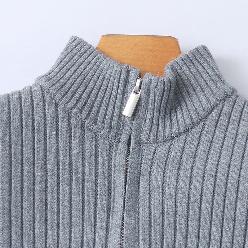 Foreign Trade European and American Single Women Knitted Skirt 2025 Spring New Half-high Collar Zip-up Slim fit Slimming Dress