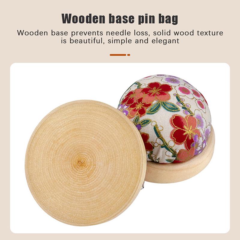 Vintage Stickkissen Halbrundes Nadelkissen mit Holzfuß Nadelhalter für DIY Handwerk Nähzubehör