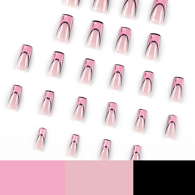 24Pcs/Set Quick Nails Pink Love Graffiti False Nials Sticker Wearable Waterproof Manicure Finished Nails