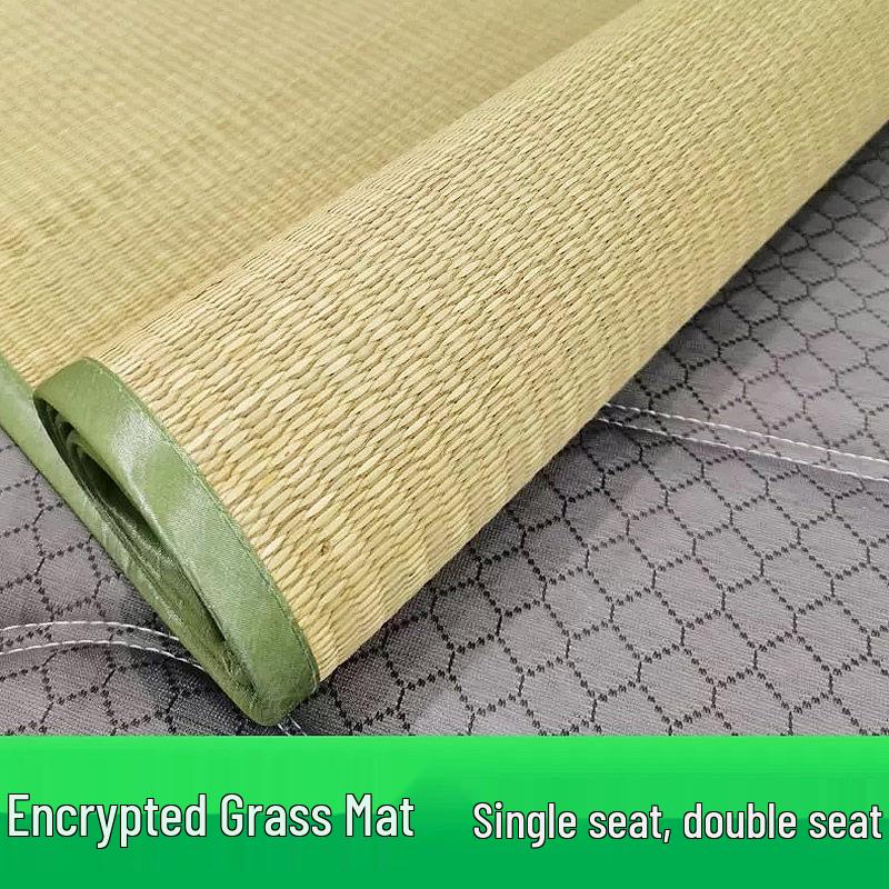 Double-Sided Rush Grass Mat - Summer Cooling Mat for Dorms and Seniors, Foldable Design