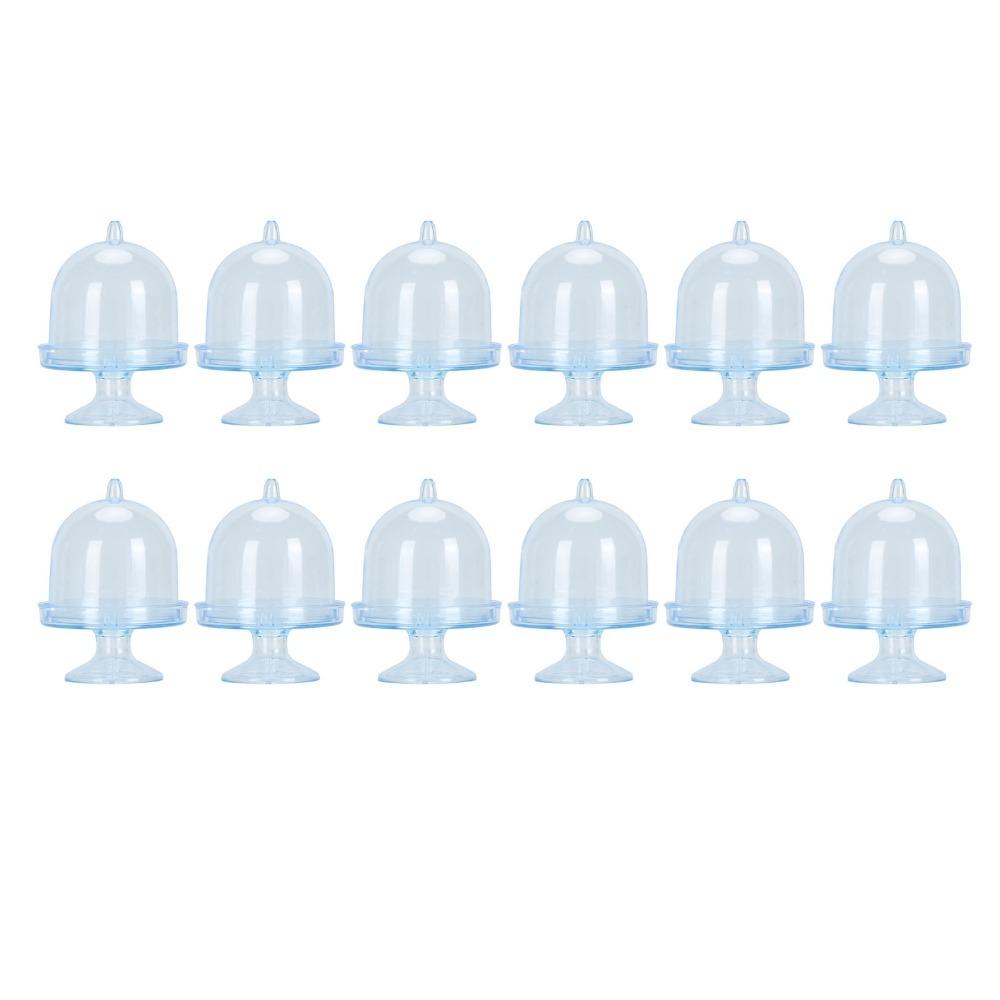 12pcs Bulk Plastic Mini Cake Stand With Dome Cover Mini Size Small Cake Display Stand Dessert Tray Tea Party