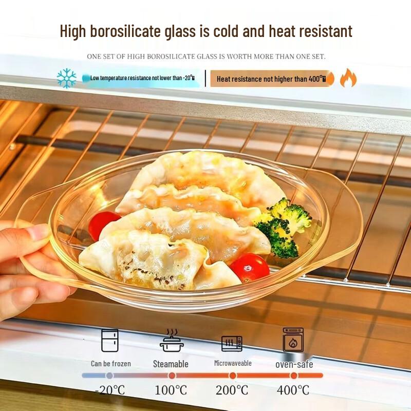 Microwave-Safe Borosilicate Glass Bowl with Lid & Double Handles