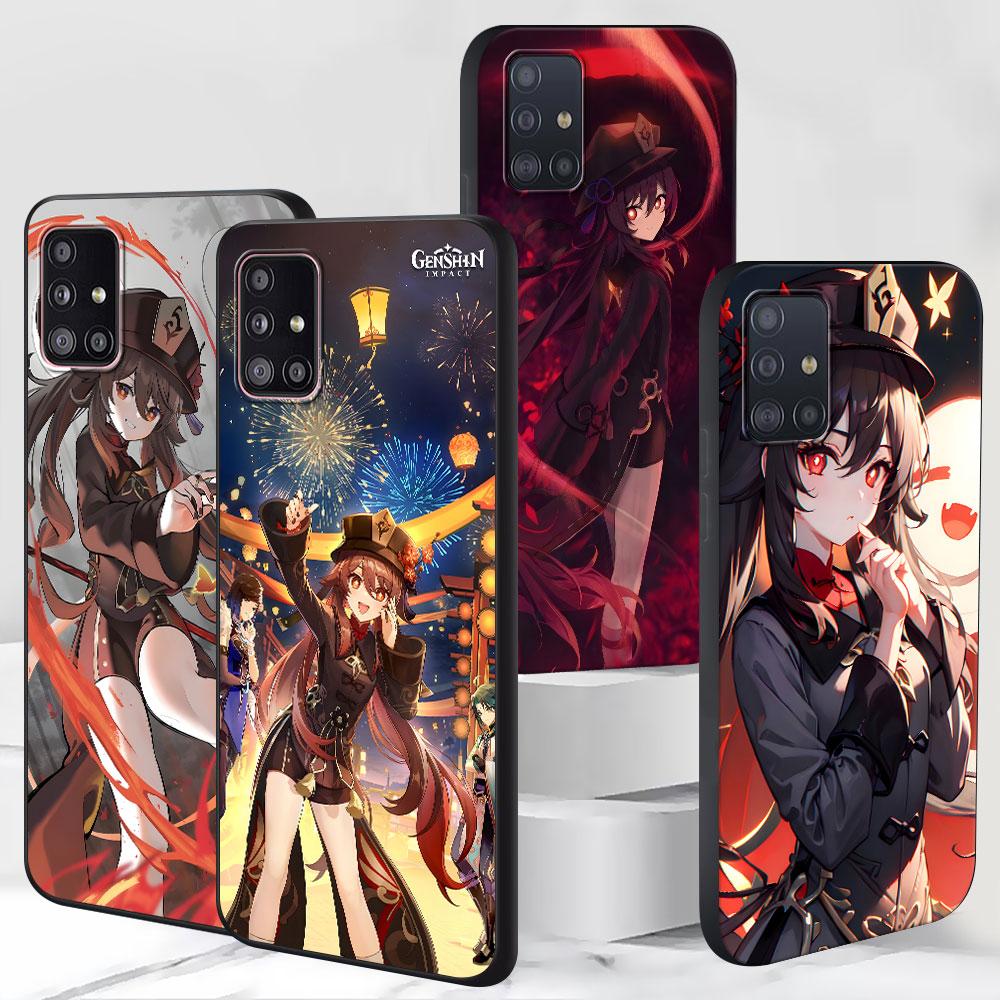 Hu Tao Genshin Impact Case for Samsung Galaxy S23 S10e S10 S21 FE S22 S9 S24 Ultra S20 Plus Soft Black TPU Phone Cover Bumper