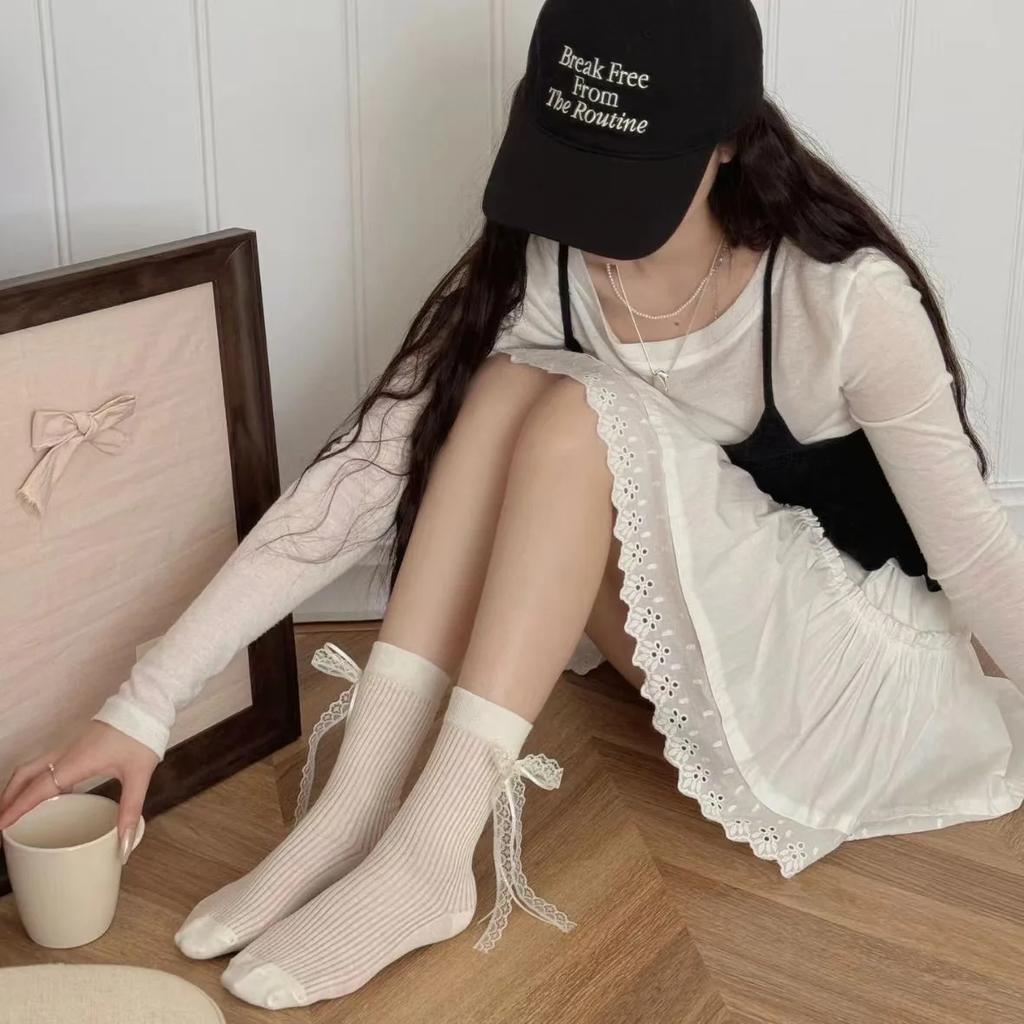 Dámské ponožky Krajka Mašlička Roztomilé Kawaii Sladké Jednoduché Módní Univerzální Středně vysoké ponožky Baletní styl JK Lolita Punčochy Dívka