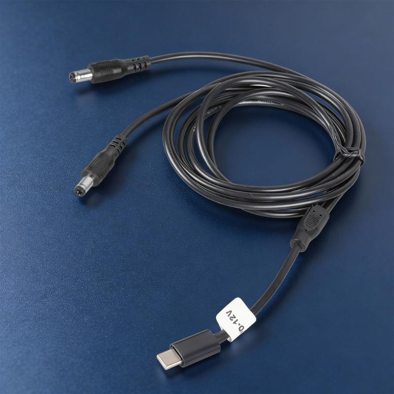USB C To Double 5.5x2.5mm Charging Cable 12V3A Power Cord Plastic Texture for Router Speaker LED Light Fan Camera