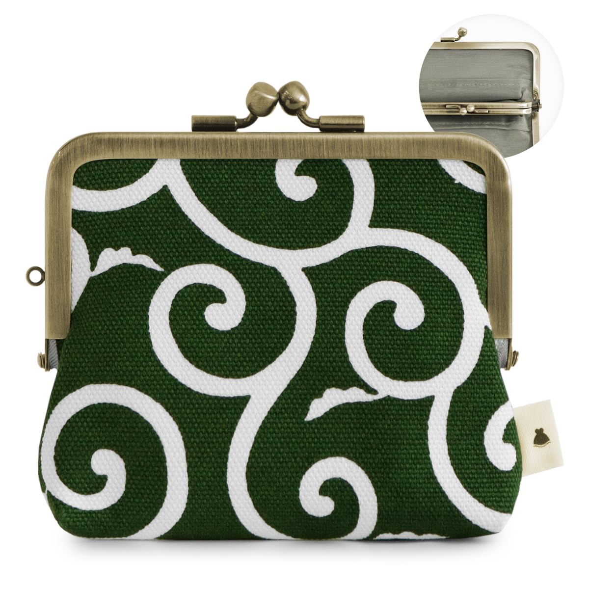 

AYANOKOJI Flat Clasp Compact Made in Japan Arabesque Parent-Child Wallet, Canvas, (Canvas Pattern, Green)