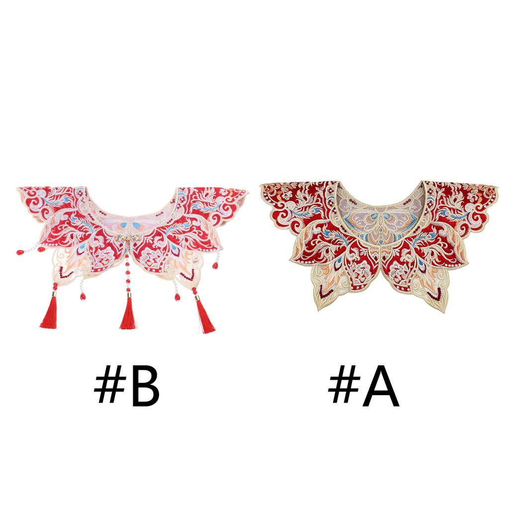 Embroidered Flower Tassels Collar Faux Collar Traditional Han Costume Decorative Collar Shawl Wrap for Cultural Event