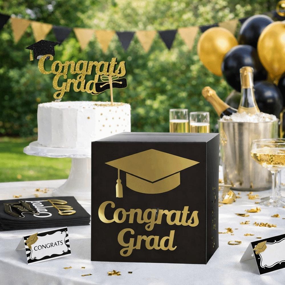 DIY Graduation Voting Box Black Golden Congrats Grad Card Box Graduation Season