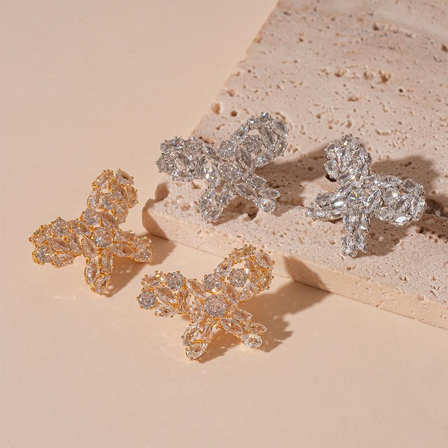 Elegant Gold-Plated Zircon Butterfly Stud Earrings - Sterling Silver for Women