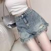 Retro American High-Waist Spicy Fringe Denim Shorts – Summer Women's New Design Hot Pants