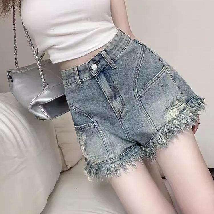 Retro American High-Waist Spicy Fringe Denim Shorts – Summer Women's New Design Hot Pants
